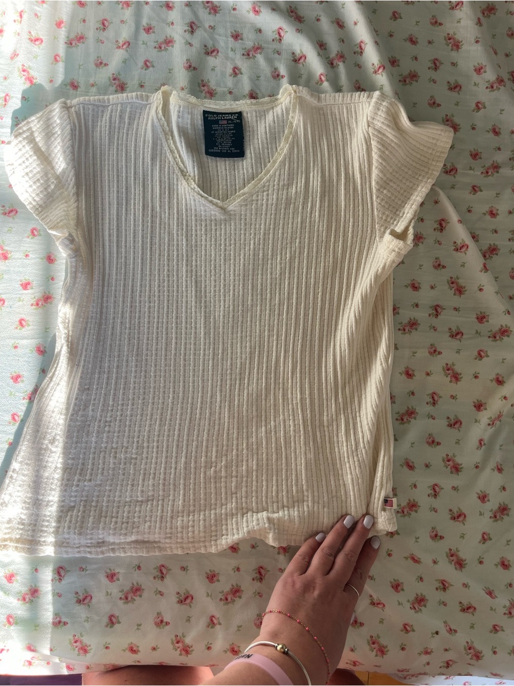 Polo Jeans Co. Ralph Lauren White Ribbed V-Neck Top XL